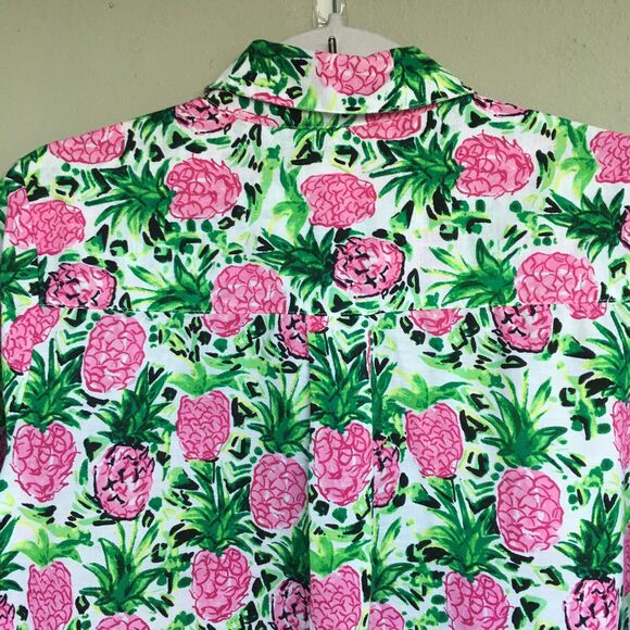 Charter Club Luxury Shirt M Linen Button Up Top Pineapple Print Casual Tropical - Picture 10 of 13